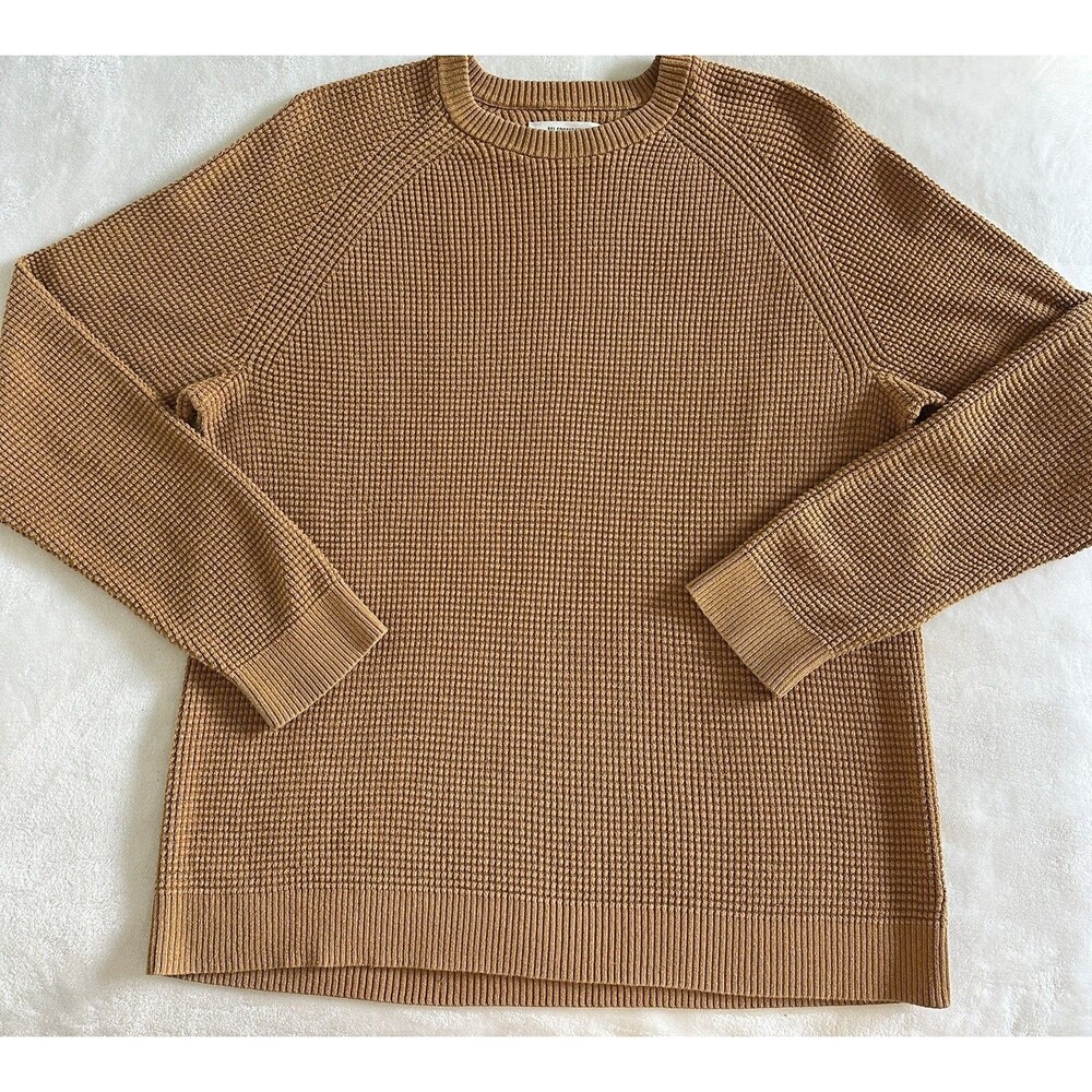 REI Co-op Wallace Lake Men L Waffle Knit Sweater Cotton Thermal Crewneck Mustard